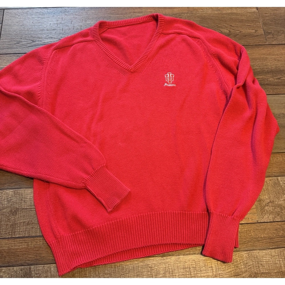 Vintage Indiana Hoosiers Men's Red V-Neck Sweater Size XL Bobby Knight Style